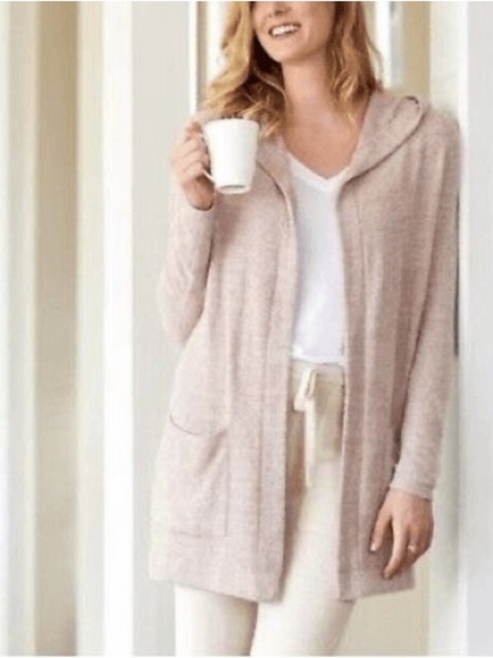 Barefoot Dreams Hooded Open-Front Cardigan - Light Blush